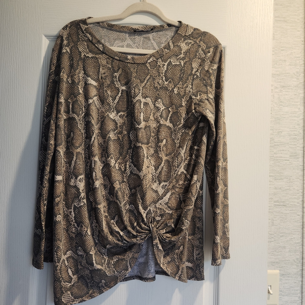 Bombom Snakeskin Print Twist Front Blouse Size M Euc